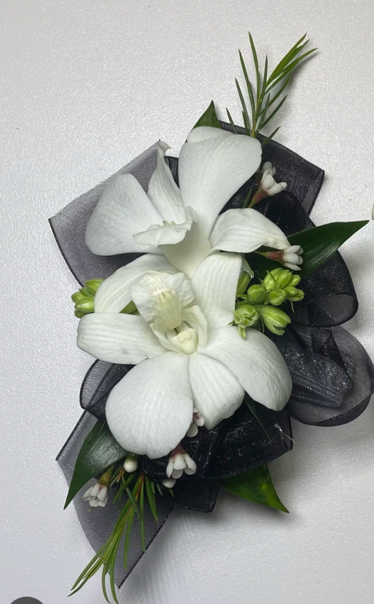 White Orchid Noir Corsage